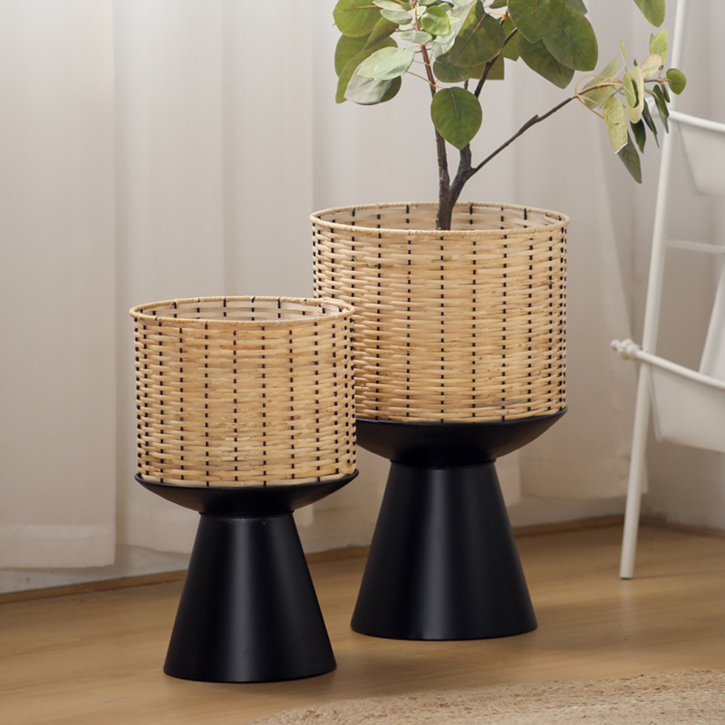 Bonsai Garden Display Stands - Pot de fleur en rotin tissé,