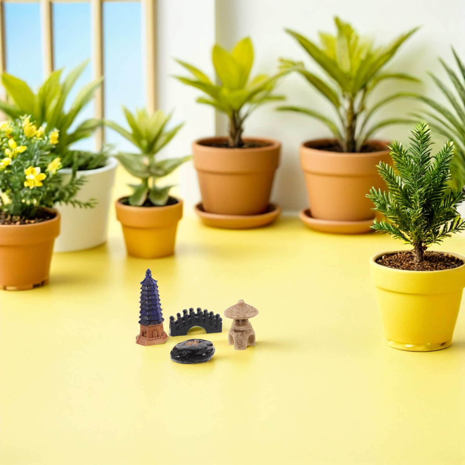 Bonsai Garden Desk - Ensemble de 4 mini statues de